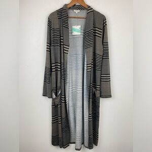 Umgee size Medium, Large Women’s Black Tan Striped Open Front Duster Cardigan